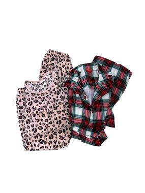 Girls Pajama Lot Set Carter’s Pink Leopard & Red Green Plaid size 14 16